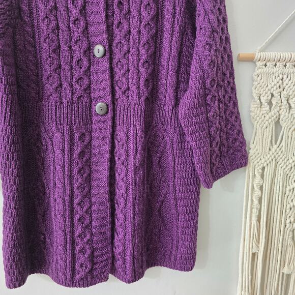 Kilronan Wear 100% Merino Wool Sweater Cardigan Purple Size L Large - Picture 4 of 11